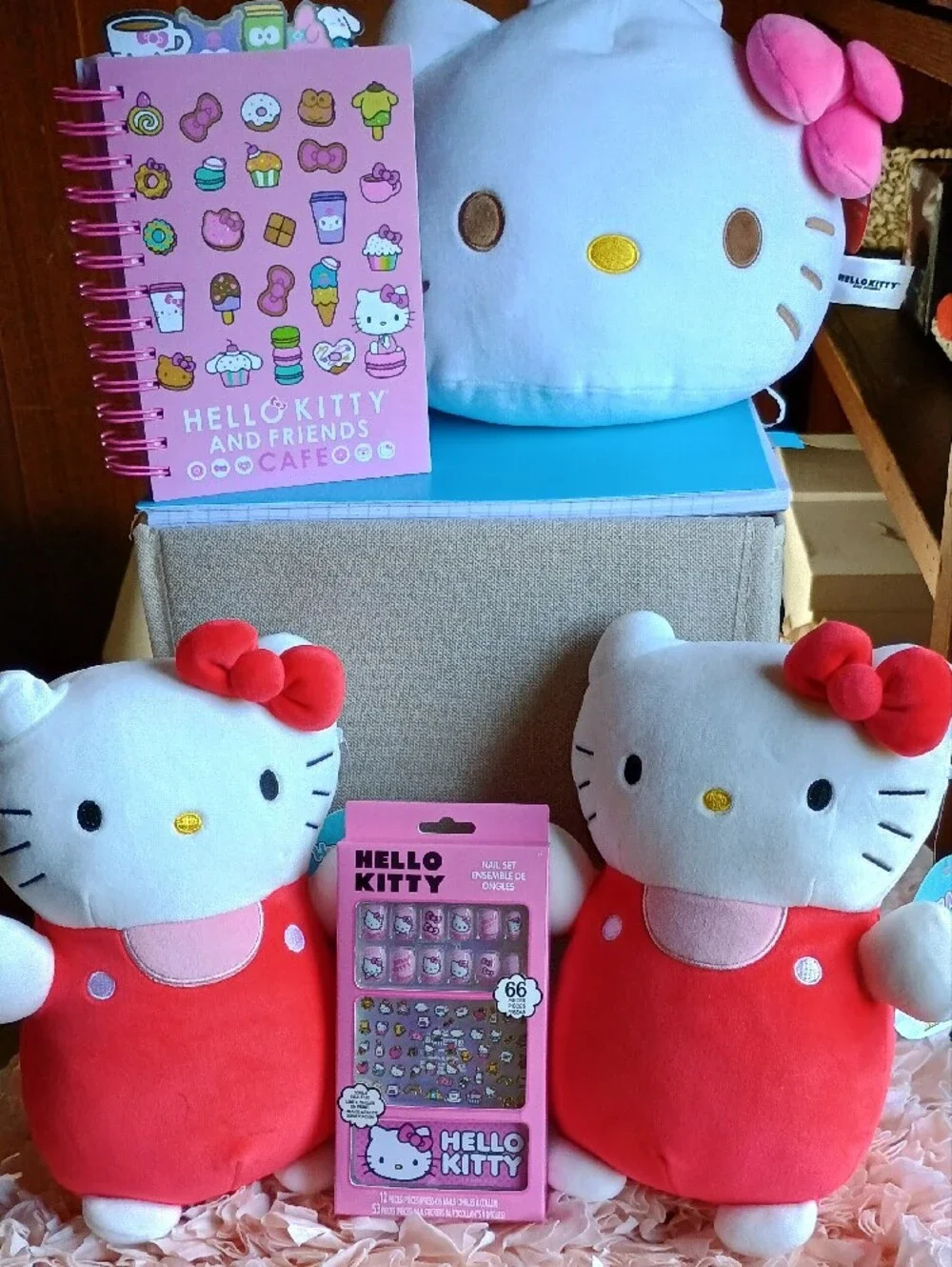 NWT Sanrio Hello Kitty 5pc Pink Plush Cushion HugMees Journal & Nails Lot